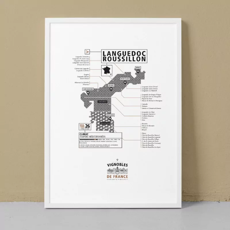 Affiche vins du Languedoc-Roussillon La majorette à Moustache