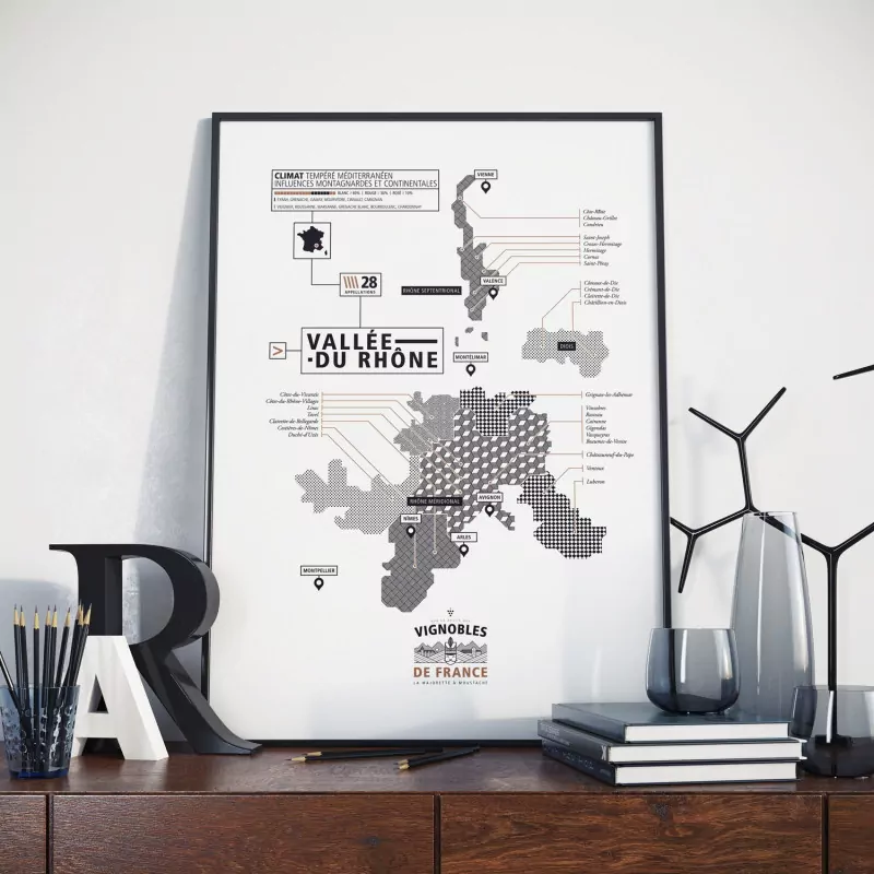 Affiche vins vallée du Rhône La majorette à Moustache