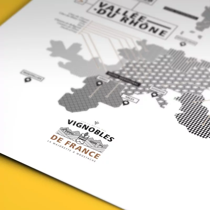 Affiche vins vallée du Rhône La majorette à Moustache