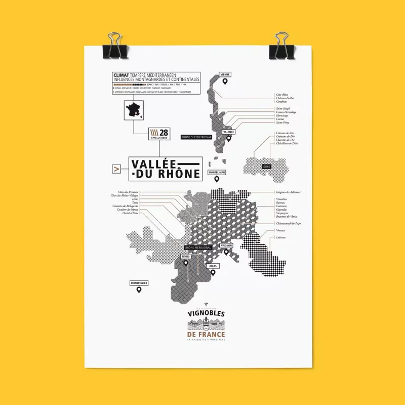 Affiche vins vallée du Rhône La majorette à Moustache