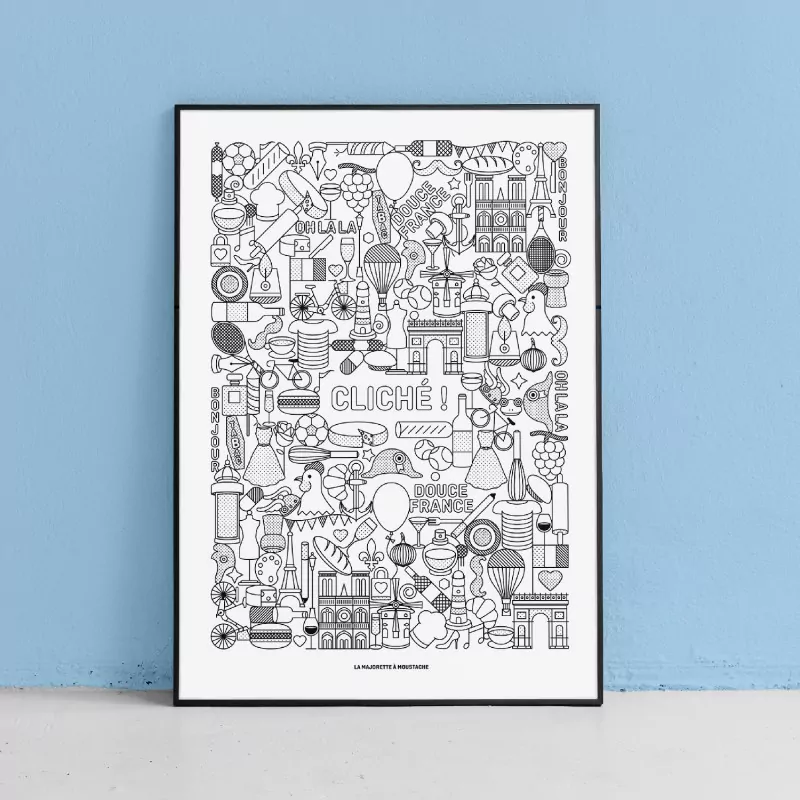 Affiche minimaliste douce France La majorette à moustache