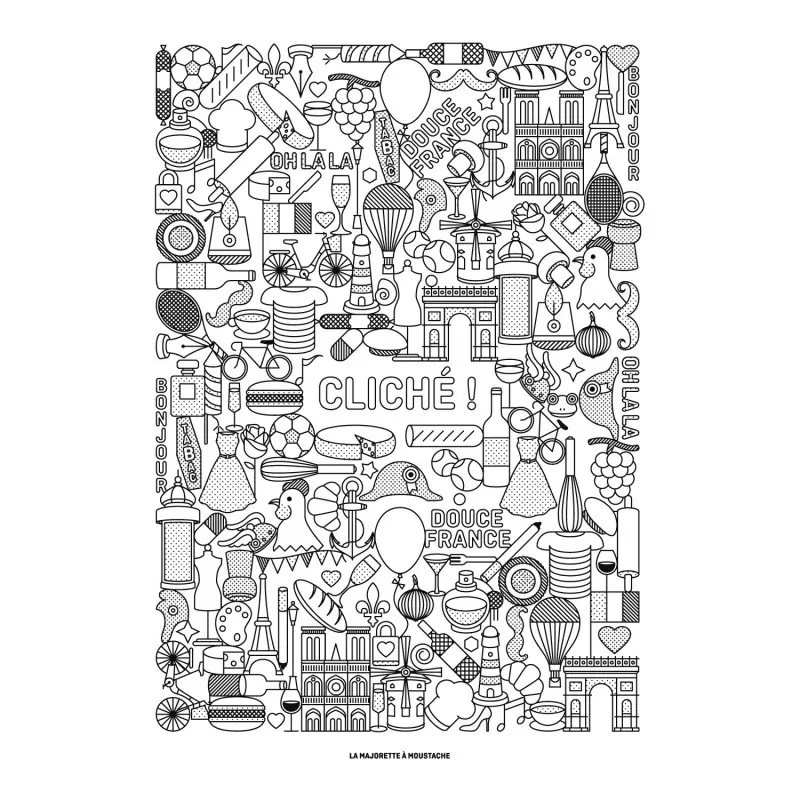 Affiche minimaliste douce France La majorette à moustache