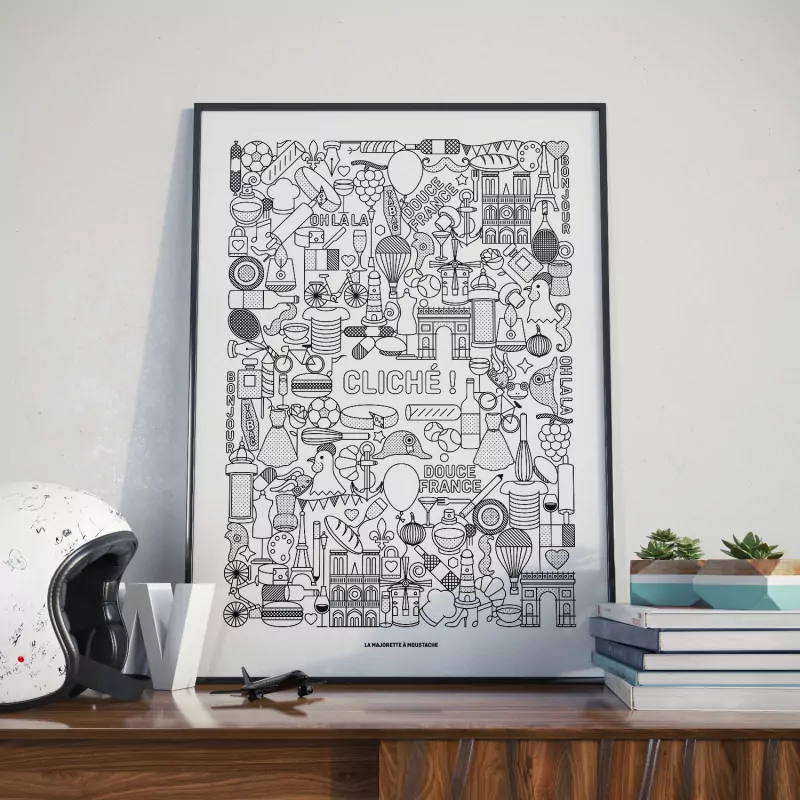 Affiche minimaliste douce France La majorette à moustache