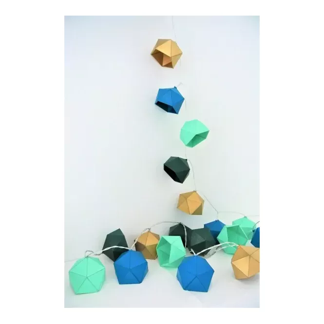 Guirlande lumineuse origami bleu/vert/or - Leewalia