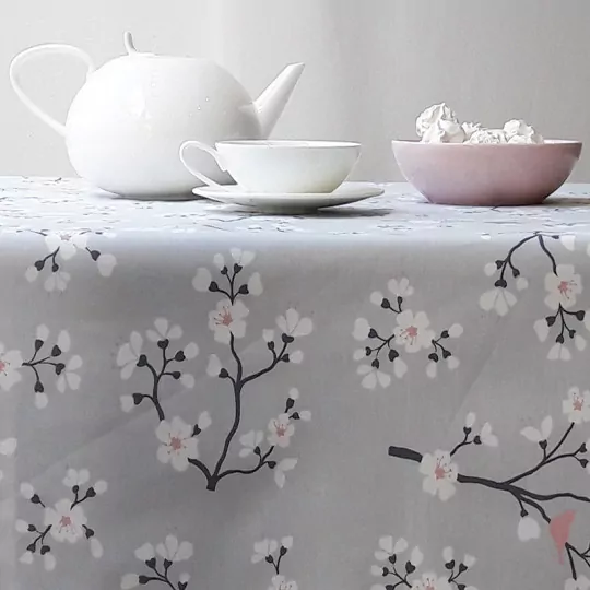 Nappe enduite Cerisier Gris/rose - Fleur de Soleil Nappe enduite Cerisier Gris/rose - Fleur de Soleil