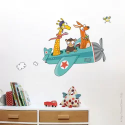 Sticker enfant avion zèbre, décoration murale – Série-Golo