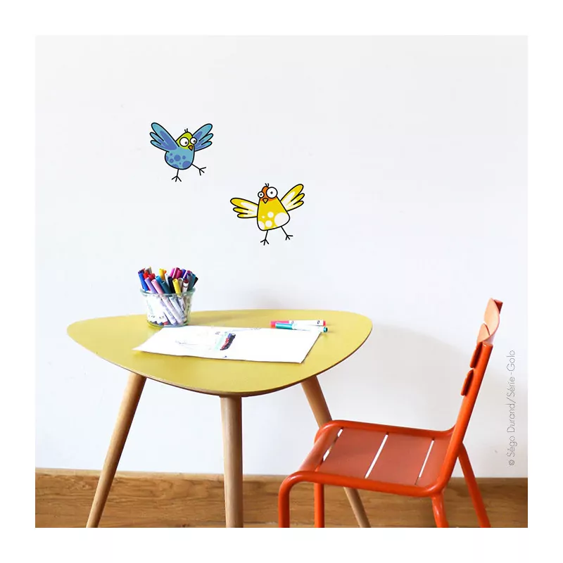 Sticker petits oiseaux jaune et bleu - Série-Golo