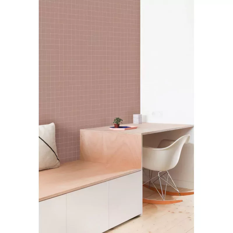 Papier peint carreaux rose - trame blush