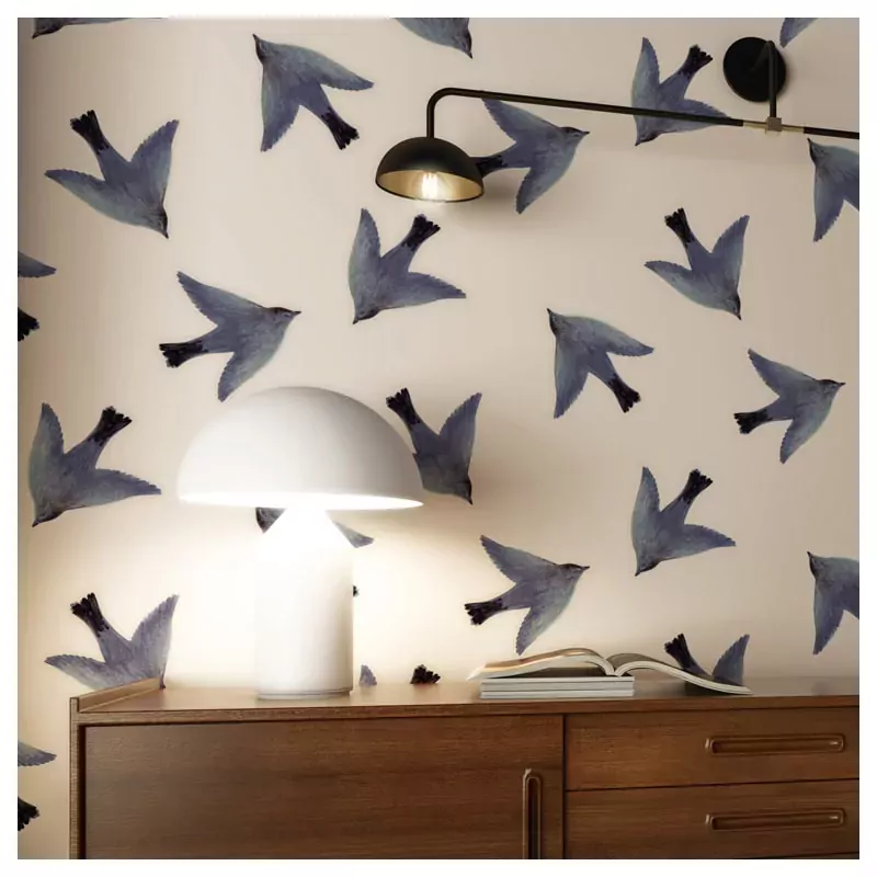 Papier peint dessin oiseau bleu - Season Paper