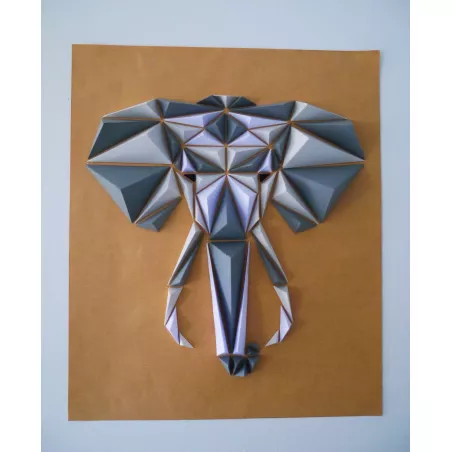 Tête d'éléphant en papier 3D pour déco murale - Owarld