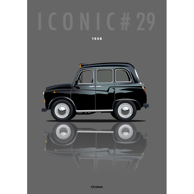 Affiche 100 % Made In France, Taxi Londonien Austin FX4 - 1958