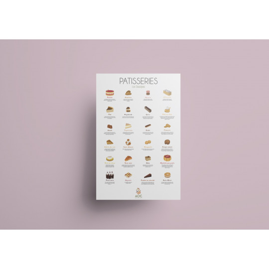 Affiche des classiques de la pâtisserie française - AOC Affiche des classiques de la pâtisserie française - AOC