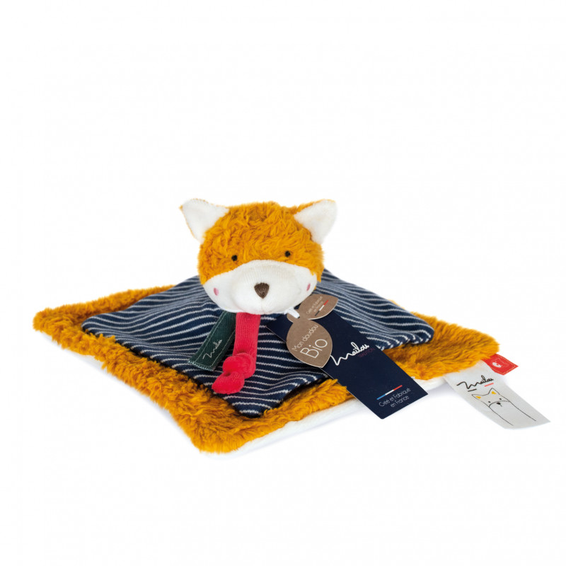 Doudou naissance petit Renard plat à nœuds Jersey de coton bio