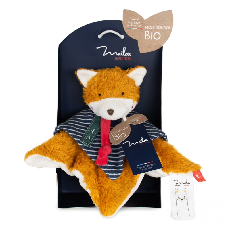 Doudou plat renard en coton bio - Maïlou