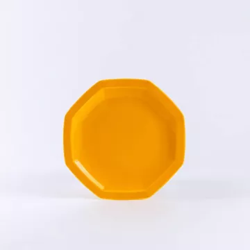 Assiette octogonale à dessert en porcelaine jaune - Ogre La Fabrique
